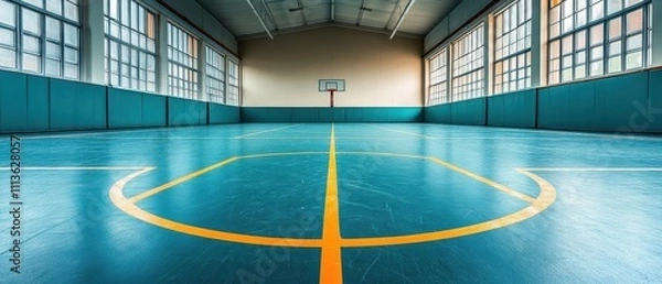 Fototapeta Empty Netball Court Indoor Sports Venue High-Quality Image Clean Environment Wide-Angle View Detailed Visuals