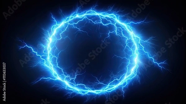 Fototapeta Round frame of shining blue electric lightning isolated on background, electric, lightning, blue, round, frame, shining
