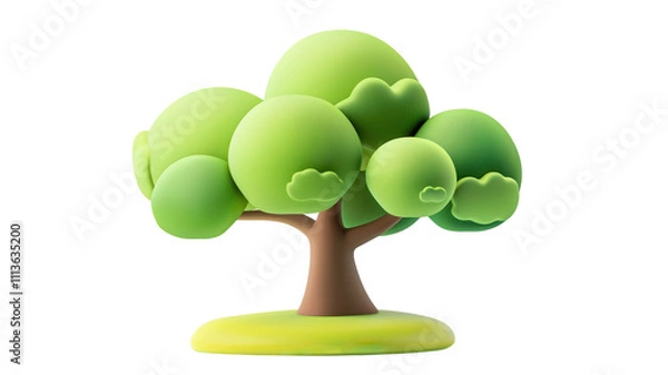 Fototapeta 3D Cartoon-Style Green Tree Icon for Environmental Concepts and Designs