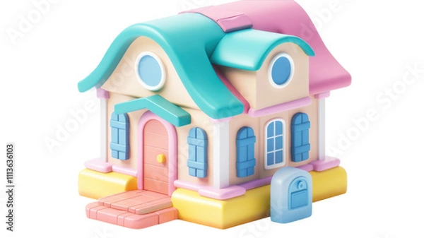 Fototapeta 3D Cartoon Style House Icon with Colorful Design for Creative Projects