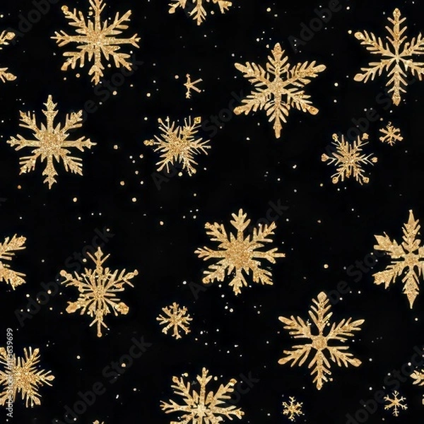 Fototapeta Seamless pattern of glittery snowflakes