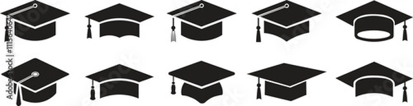 Fototapeta Graduation cap icon set and glyph version, student hat flat vector sign collection isolated on transparent background. Academic cap pictogram. Education symbol logo different style web design.