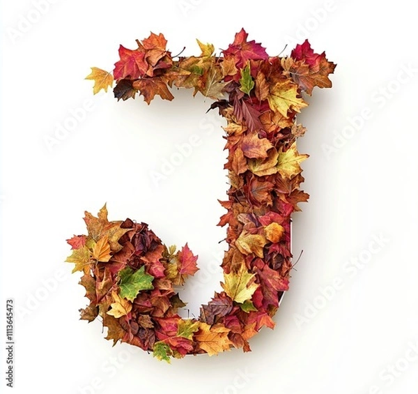 Fototapeta Alphabet letter J made of autumn maple leaves isolated on white background