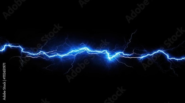 Obraz Blue energy orb radiating lightning bolts on a solid black background