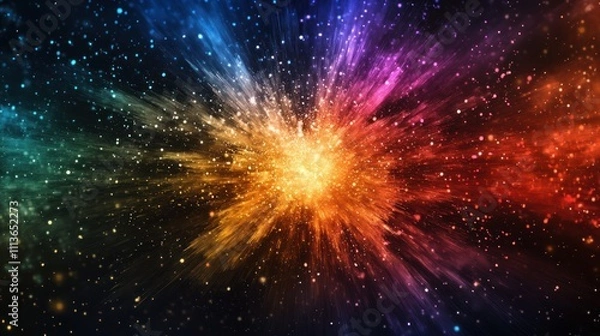 Fototapeta Cheerful fireworks with bright colors on a solid black background