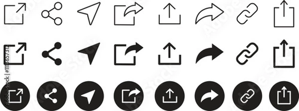 Fototapeta share icon set. Share arrow link connection icon black flat and line vector collection isolated on transparent background. External link web chain open link to attached website. Network sharing sign.