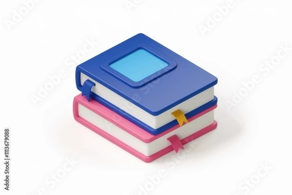 Fototapeta Two colorful books stacked with white pages and bookmarks