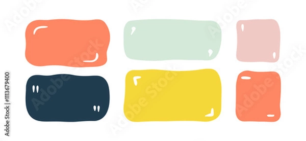 Obraz Doodle shapes and frames for social media. Color abstract isolated text box with punctuation signs. Speech bubble blobs for dialog. Kids drawing
