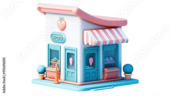 Fototapeta 3D Shop Icon in Cartoon Style for E-commerce and Marketing Use