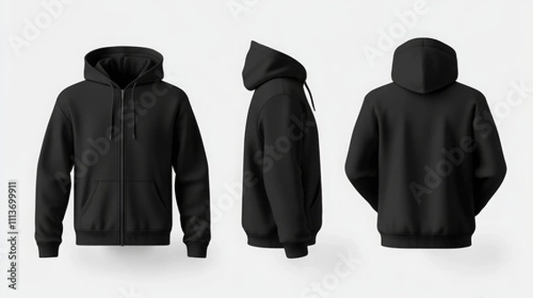 Fototapeta black pullover hoodie with zipper mockup for men with front and back view. hoodie mock-up template .
