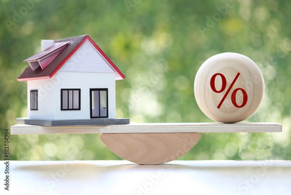 Obraz Estate tax,Model house with Percentage symbol icon on green background,Business investment and Property tax concept