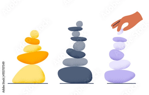 Fototapeta Set with balance stones. Wellness harmony. Physical and mental balance concept. Flat vector illustrations isolated on a white background.