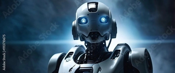 Fototapeta A futuristic humanoid robot standing against a backdrop of space symbolizing AI exploration