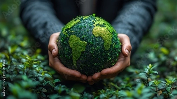 Fototapeta holding globe with esg icon green earth concept for environment society and governance sustainable environmental concept of the world green business natural environment save eart