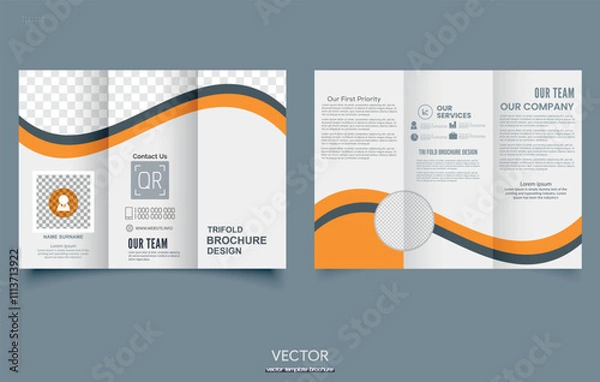 Obraz Tri fold wave brochure layout. Tri fold business brochure template