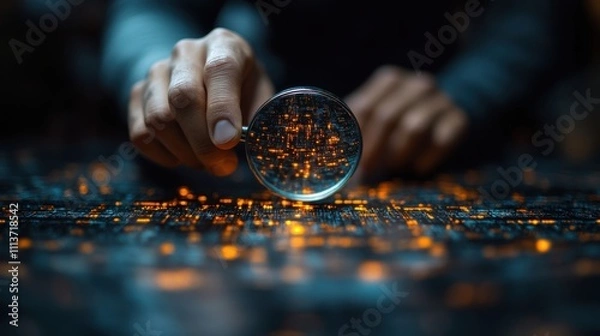 Obraz using magnifying glass focus to seo icon to analyze seo search engine optimization for promoting ranking traffic on website and optimizing your website to rank in search engine