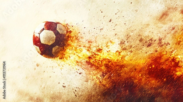 Fototapeta soccer ball flying with burning fire flame white background