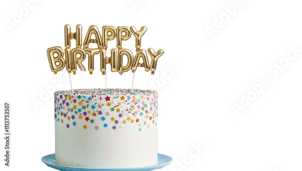 Obraz birthday cake with happy birthday text isolated on white transparent png background 