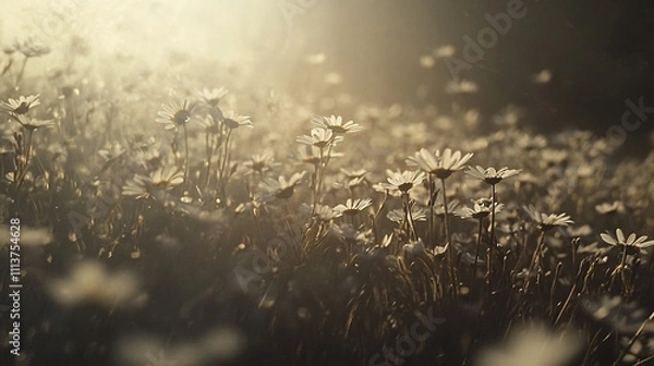 Obraz golden hour field of daisies in the sun with a hazy background