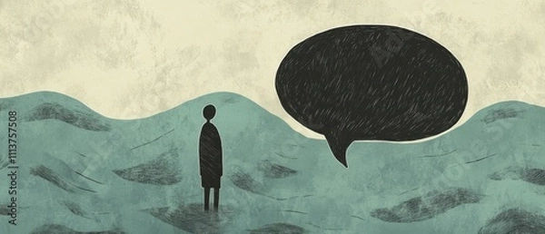 Fototapeta A person trapped in a large speech bubble, suffocated by harsh words swirling around. The figure struggles to breathe, symbolizing the overwhelming effect of verbal abuse and emotional confinement.