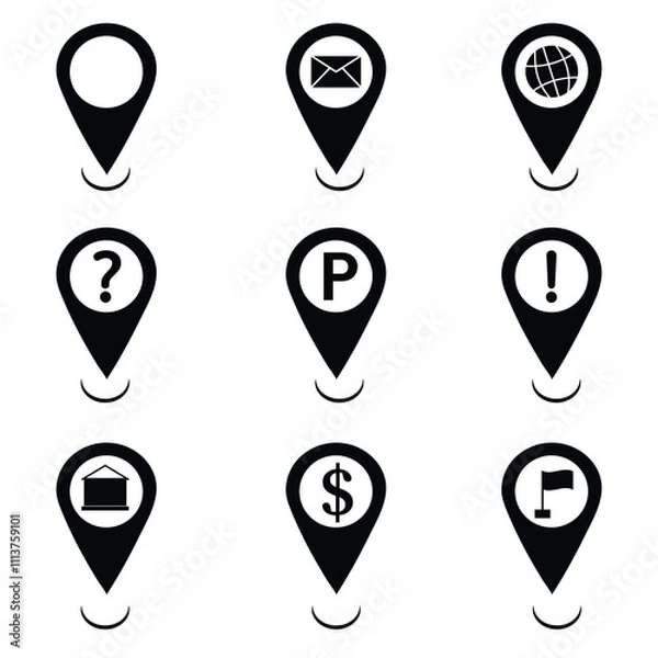 Obraz Map Pins and Locations set vector illustration

