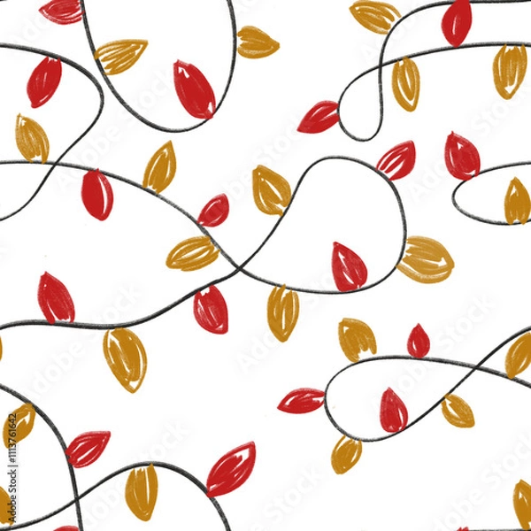 Fototapeta Christmas lights seamless repeat pattern, holiday background