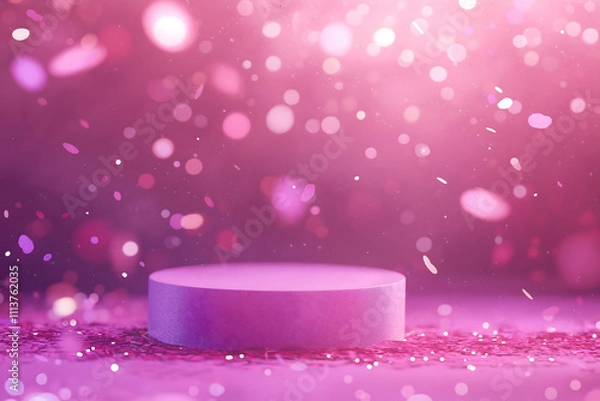 Obraz Saint Valentin's 14 February concept, Luxury background for branding and product presentation. pink  color podium with confetti and bokeh, festive holdiay advert concept...