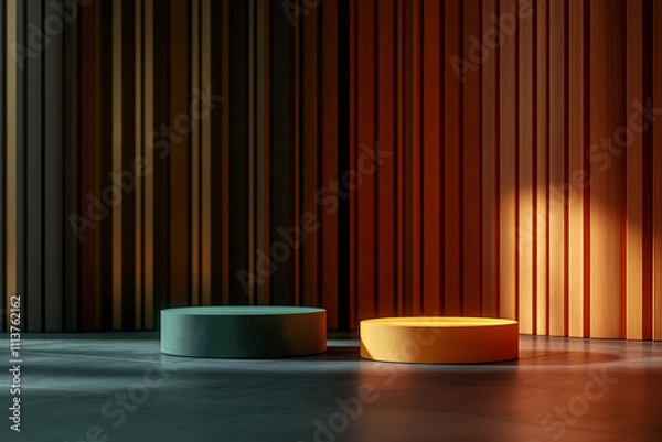 Obraz set of Luxuries podiums for branding and product presentation. Natural color podiums, copyspace, natural lighting with shadows
