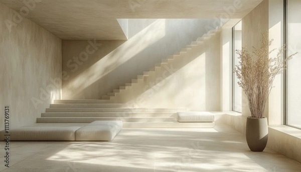 Fototapeta Minimalist Studio Interior Design with Concrete Grey Wall and Natural Light for Product Display in Empty Kitchen Room