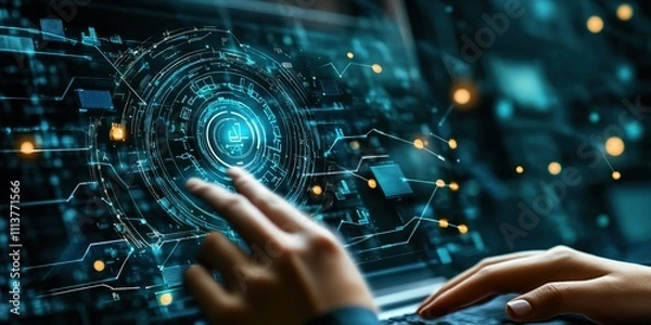 Fototapeta Background Featuring Educational and E-Learning Technology Concepts Enhanced by Artificial Intelligence and Machine Learning for Personalized Learning, Including Technical Courses and Business Trainin