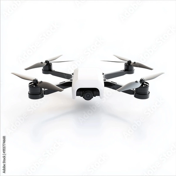 Fototapeta A compact, cutting-edge drone hovering slightly above a white surface.