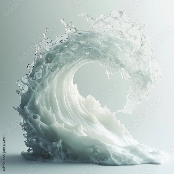 Fototapeta A curling ocean wave with frothy foam, isolated on a white backdrop.