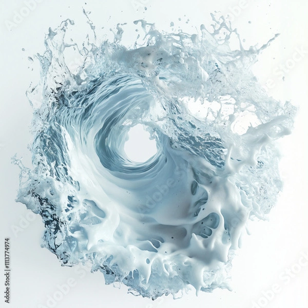 Fototapeta A curling ocean wave with frothy foam, isolated on a white backdrop.