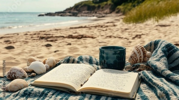 Obraz Cozy Seaside Reading Escape: A Tranquil Moment on the Beach