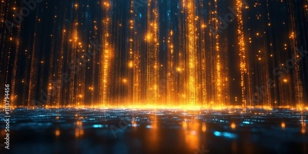 Fototapeta Dynamic light cascade display abstract digital space visual art dark environment futuristic concept