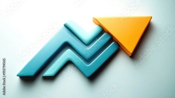 Fototapeta Zigzag Arrow Aiming Upward 3D Illustration with Teal and Yellow Design