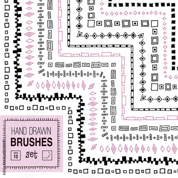 Fototapeta Vector hand drawn boho ornamental brushes set.