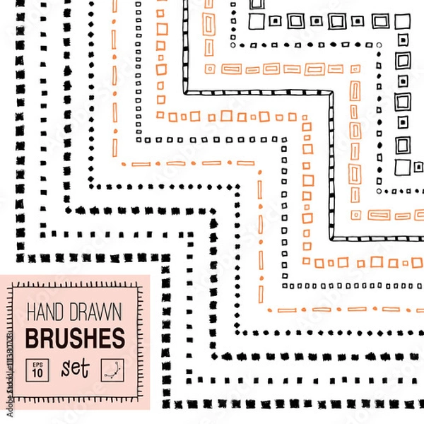 Fototapeta Vector hand drawn square ornamental brushes set.
