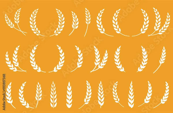 Obraz silhouette of weat ears, barley and rye spikelet, sheaf and branch set icon