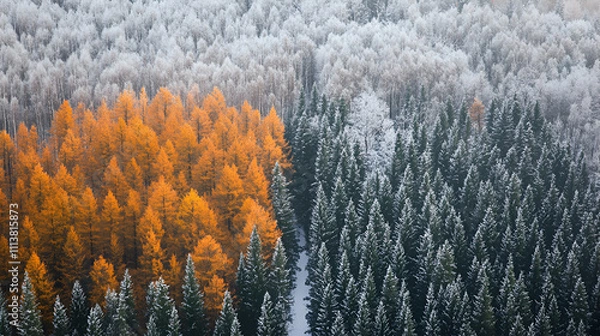 Obraz Winter forest at sunset, Winter landscape with snow-covered trees, Cold snowy winter forest landscape , Winter forest in the snow, Winter forest with snow and fog
