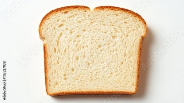 Fototapeta Overhead view of sliced bread with visible air pockets and a crusty golden edge, placed on a simple white background