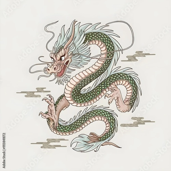 Fototapeta traditional Japanese dragon with a winding, serpent-like body and intricate scales.