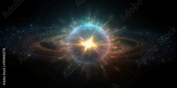 Fototapeta Glowing fractal explosion of light and color in deep space