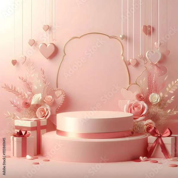 Fototapeta Valentine's Day Background with Present Boxes and Flowers