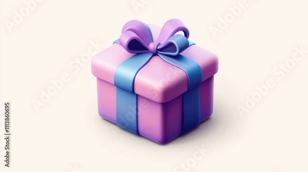 Obraz Pink and blue box with a bow on top. It is a gift box. The box is on a white background