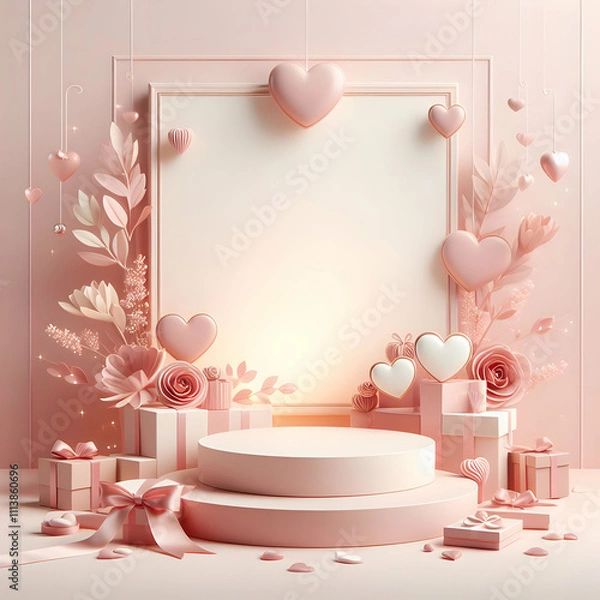 Fototapeta Valentine's Day Background with Soft Pink Podium
