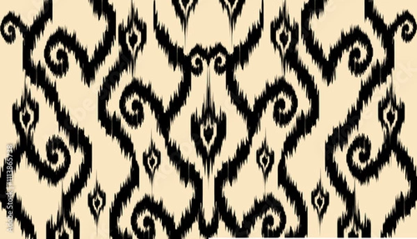 Fototapeta geometric ethnic vintage texture vector art design. textile fashion pattern line ikat seamless pattern and batik fabric texture asian background wallpaper geometry indian. Ethnic abstract ikat art .