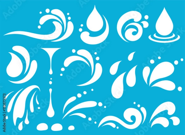 Obraz Set of dairy splashes, milk blots, stain and drops, dairy swirl, yogurt splashes, milky wave