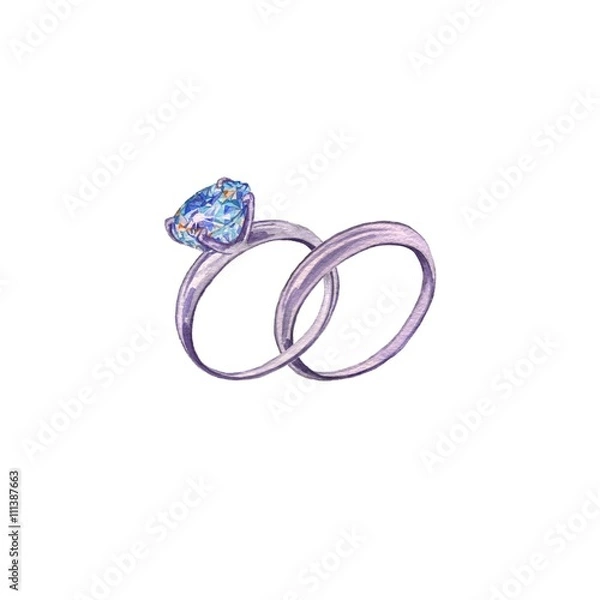 Obraz Engagement ring with diamond. Watercolor painting. Handmade