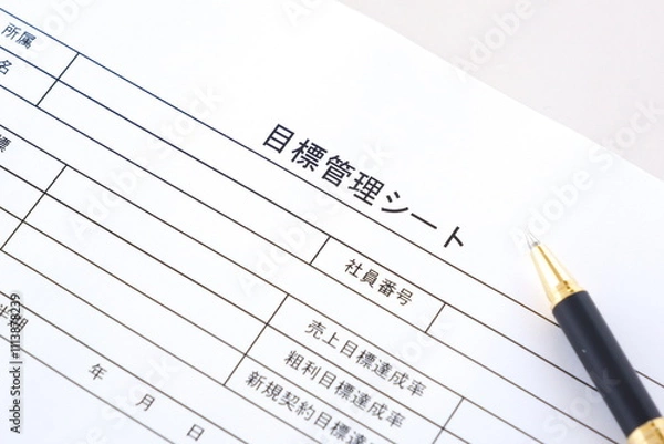 Fototapeta 個人やチームの達成目標を明確に定義し、進捗状況を追跡するためのツールである「目標管理シート」を書く
